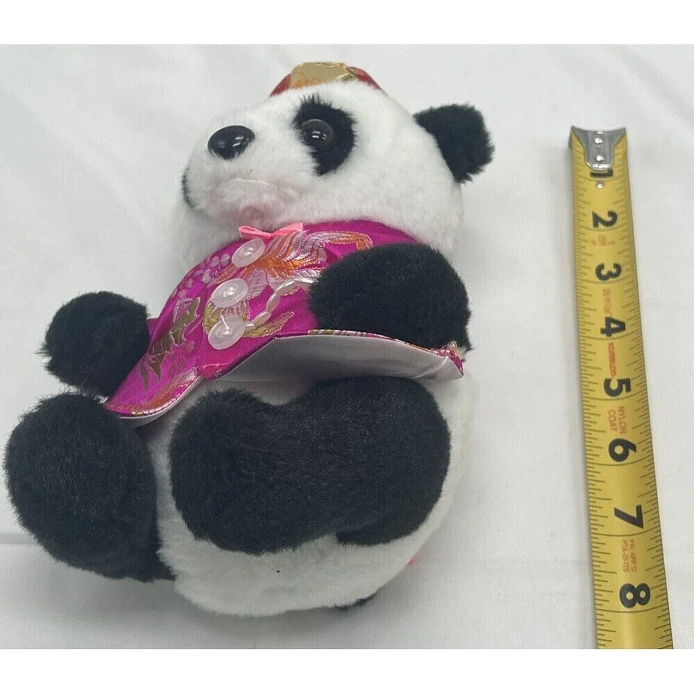 Panda Bear With Pink Tang Suit Gold Red Hat  Plush Stuffed Animal Soft Toy 7''